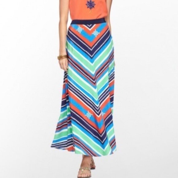 Lilly Pulitzer Kelli-Lyn Overboard Stripe Silk Maxi Skirt Nautical size 2 - Picture 1 of 10